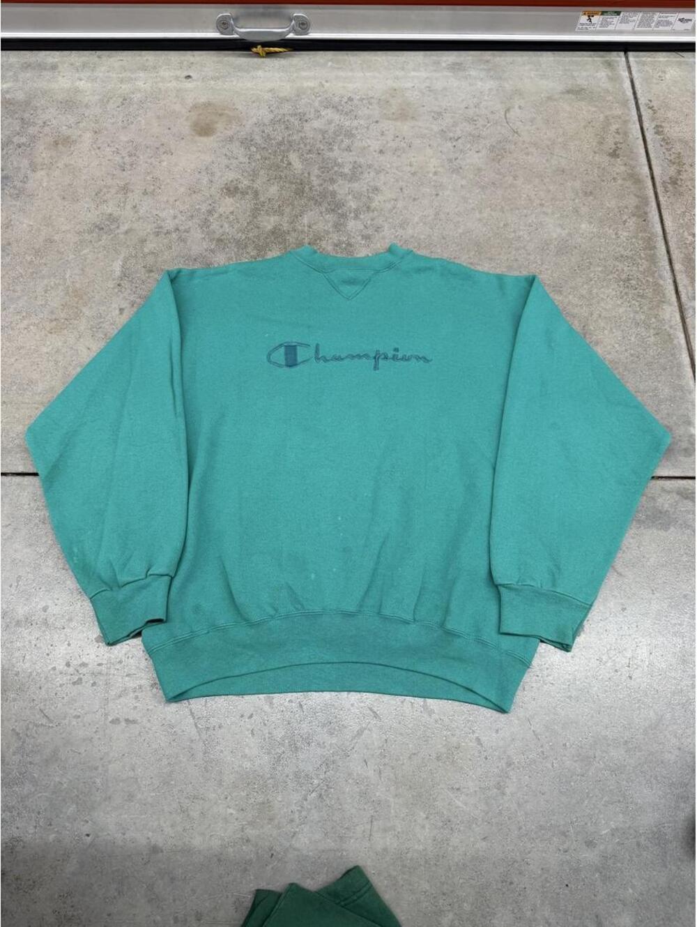 vintage champion made in usa light green spell out crewneck size xl